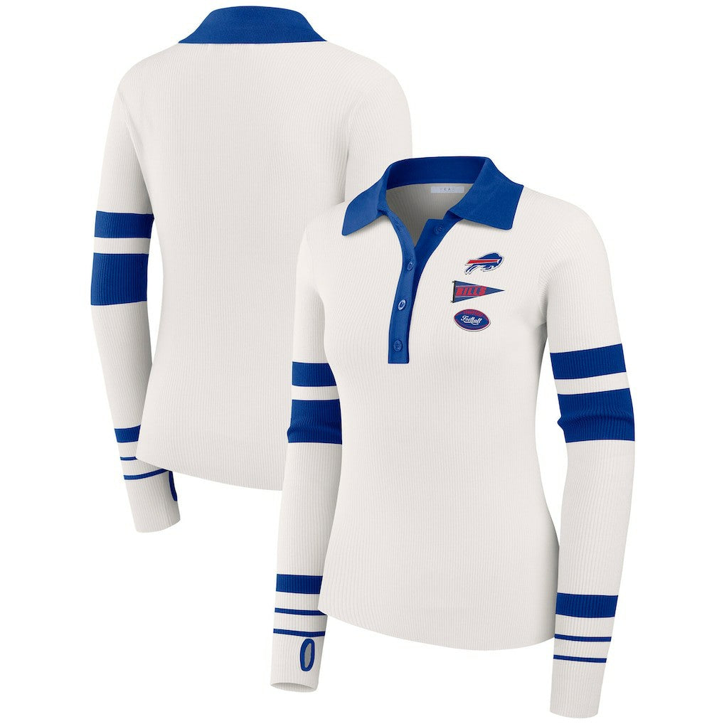 Buffalo Bills WEAR by Erin Andrews Women's Ribbed Henley Polo Sweater - White discount