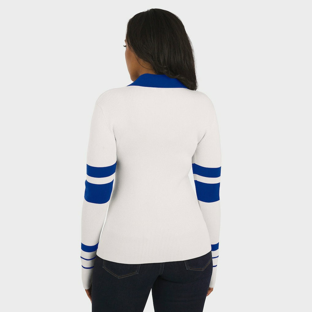 Buffalo Bills WEAR by Erin Andrews Women's Ribbed Henley Polo Sweater - White discount