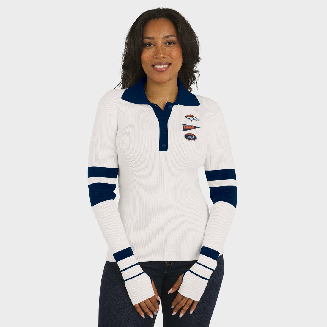 Denver Broncos WEAR by Erin Andrews Women's Ribbed Henley Polo Sweater - White online