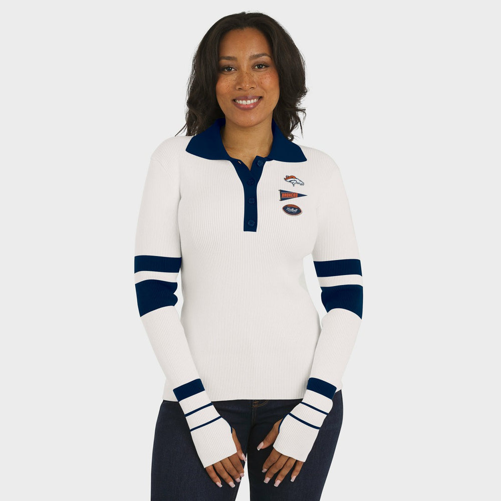 Denver Broncos WEAR by Erin Andrews Women's Ribbed Henley Polo Sweater - White online