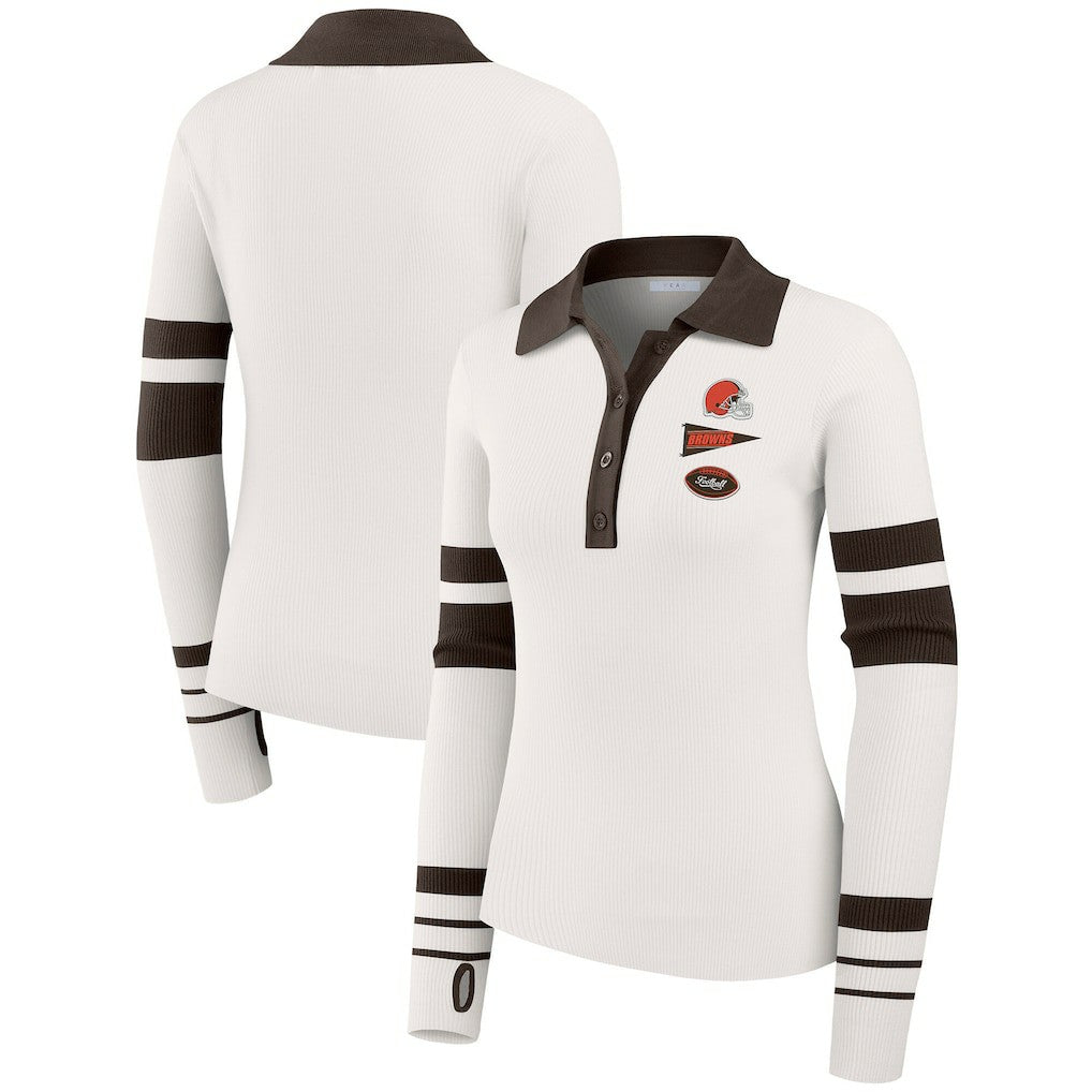 Cleveland Browns WEAR by Erin Andrews Women's Ribbed Henley Polo Sweater - White online
