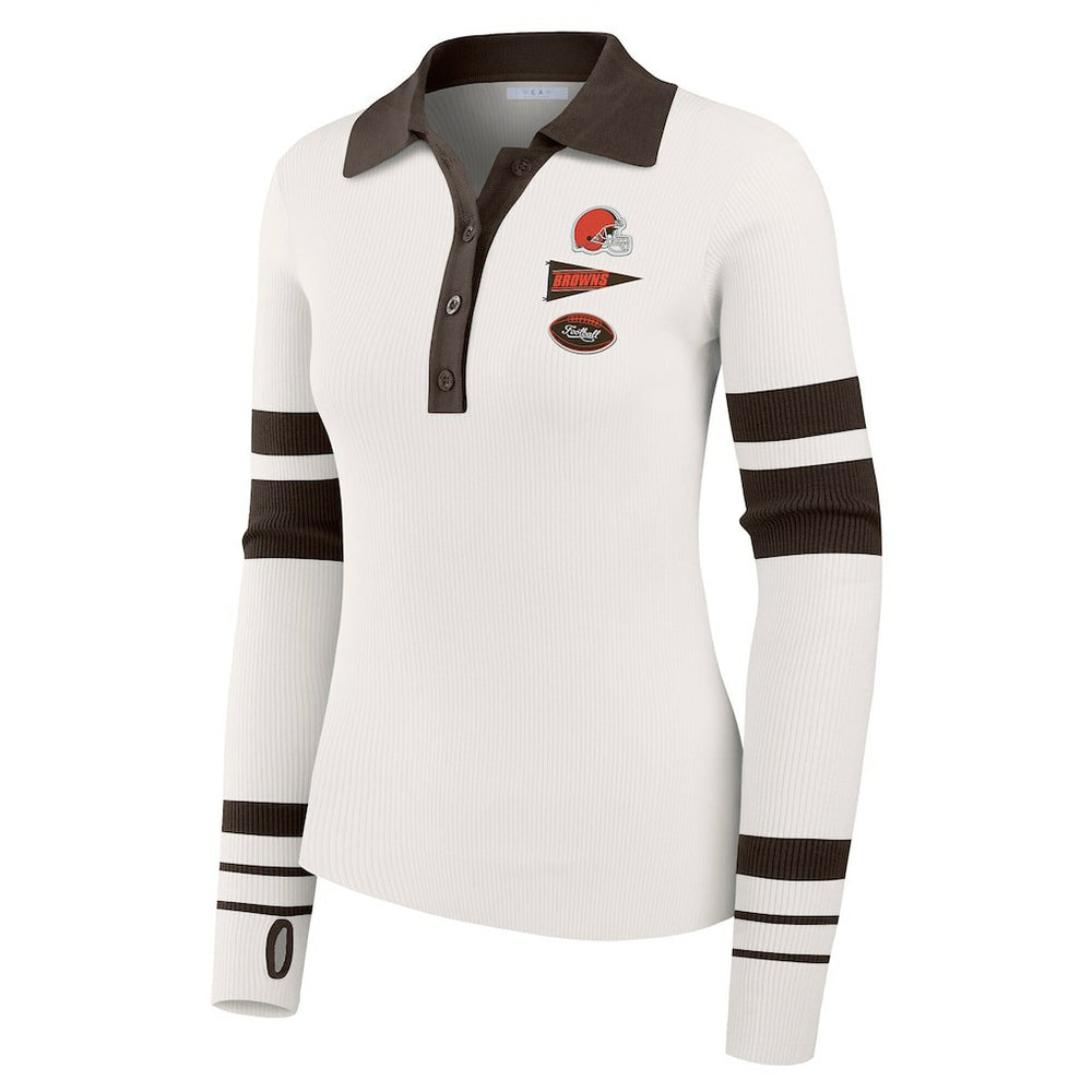 Cleveland Browns WEAR by Erin Andrews Women's Ribbed Henley Polo Sweater - White online