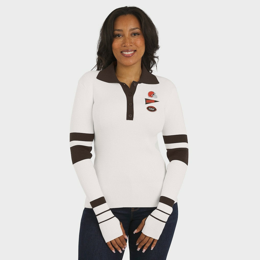 Cleveland Browns WEAR by Erin Andrews Women's Ribbed Henley Polo Sweater - White online