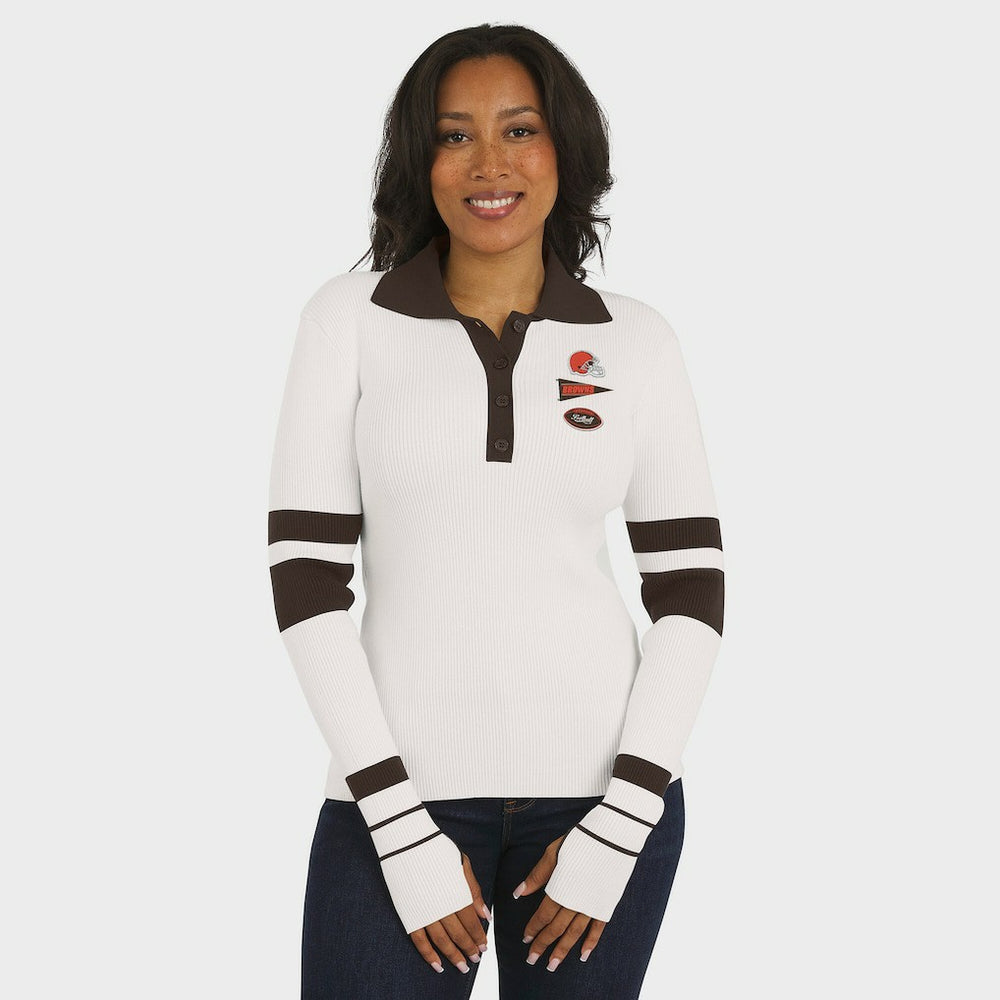 Cleveland Browns WEAR by Erin Andrews Women's Ribbed Henley Polo Sweater - White online