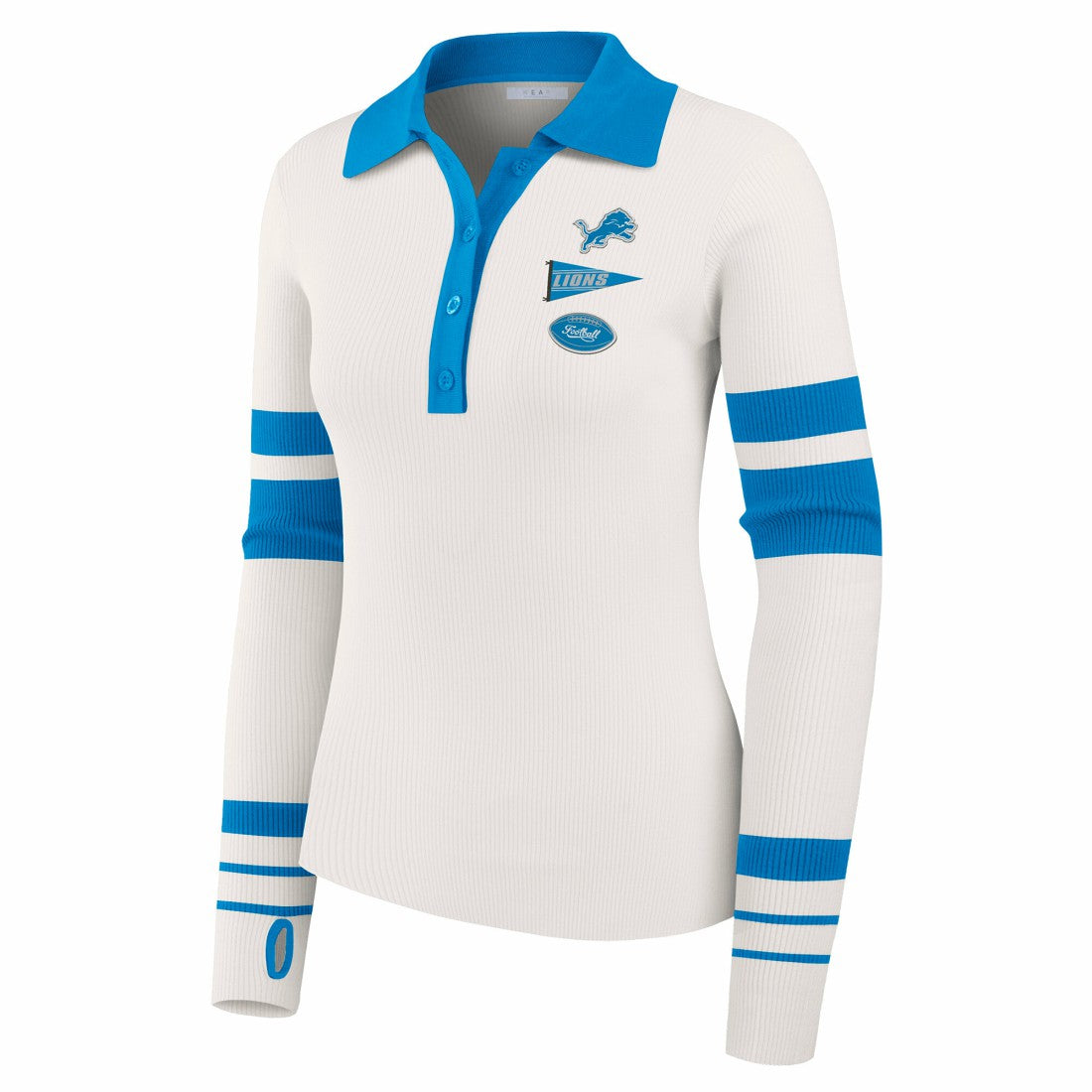 Detroit Lions WEAR by Erin Andrews Women's Ribbed Henley Polo Sweater - White on sale