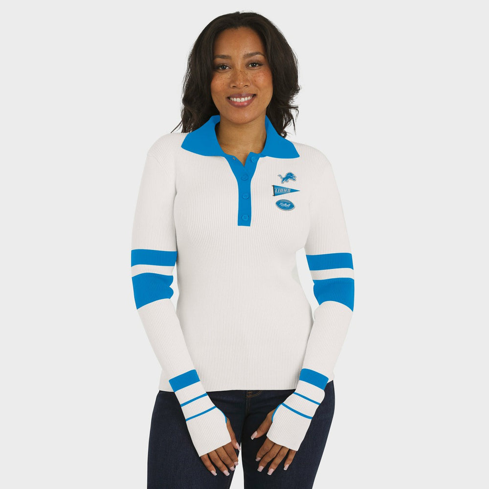 Detroit Lions WEAR by Erin Andrews Women's Ribbed Henley Polo Sweater - White on sale