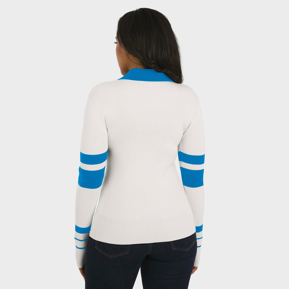 Detroit Lions WEAR by Erin Andrews Women's Ribbed Henley Polo Sweater - White on sale