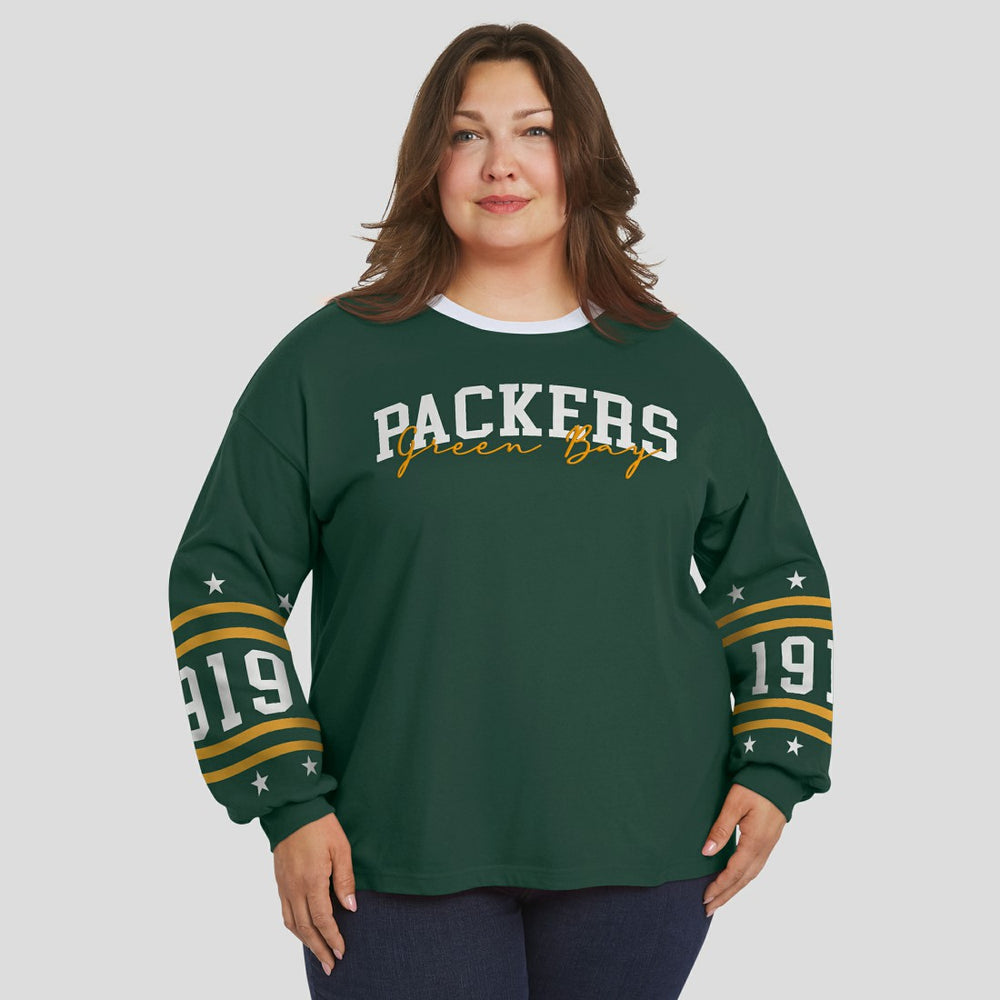 Green Bay Packers WEAR by Erin Andrews Women's Plus Size Sport Long-Sleeve T-Shirt - Green outlet