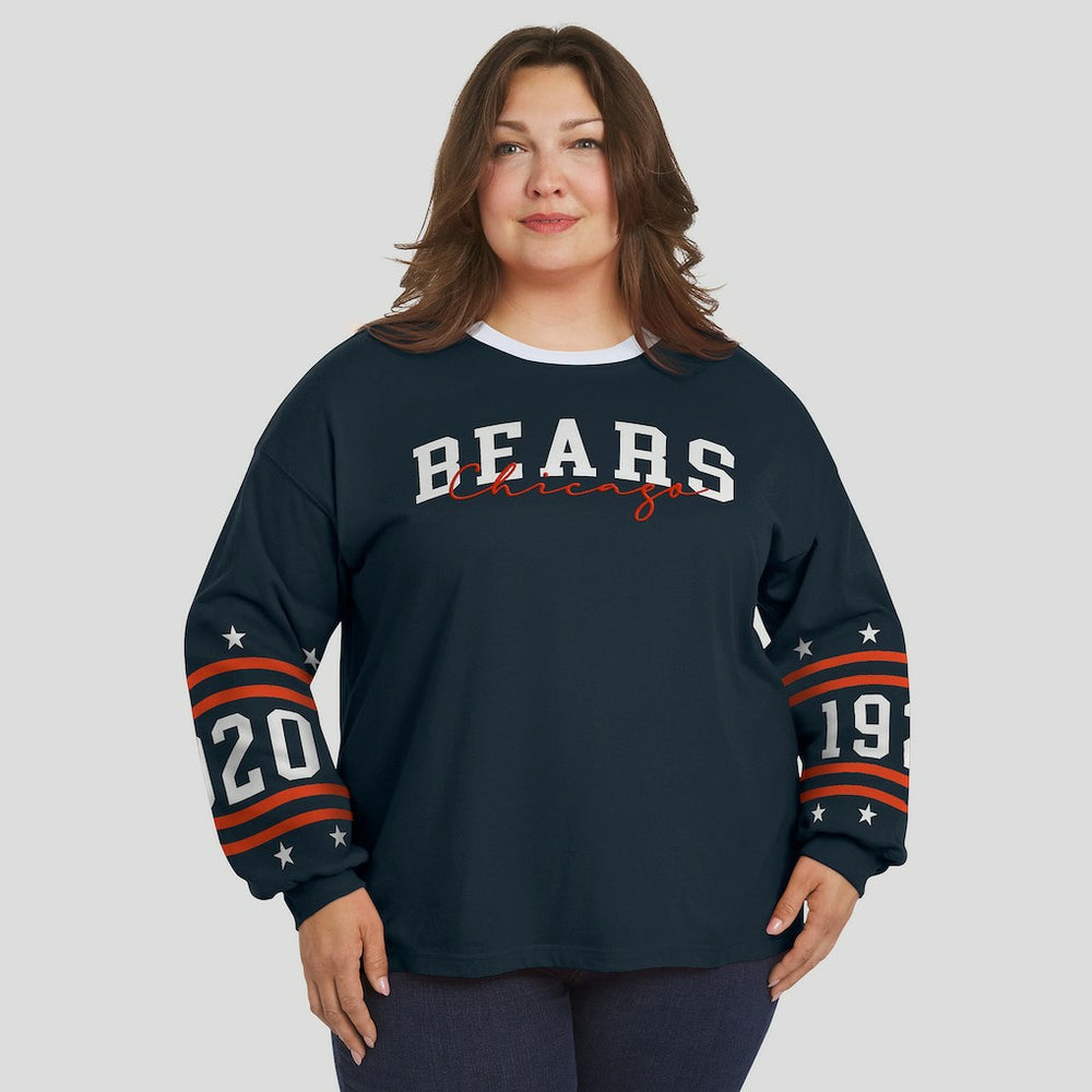 Chicago Bears WEAR by Erin Andrews Women's Plus Size Sport Long-Sleeve T-Shirt - Navy online