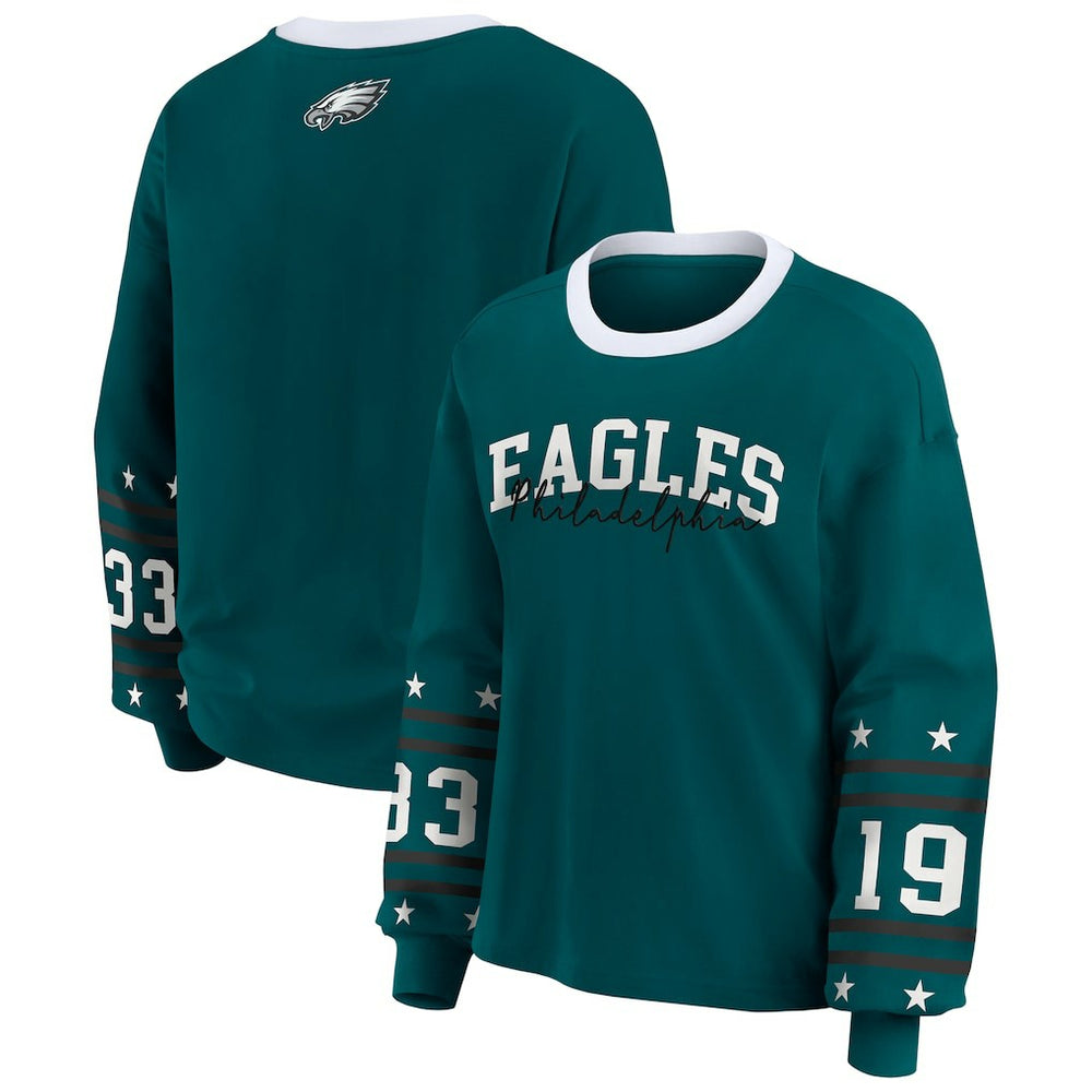 Philadelphia Eagles WEAR by Erin Andrews Women's Plus Size Sport Long-Sleeve T-Shirt - Midnight Green for sale