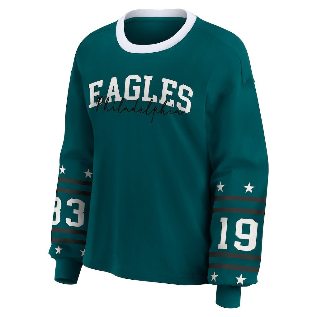Philadelphia Eagles WEAR by Erin Andrews Women's Plus Size Sport Long-Sleeve T-Shirt - Midnight Green for sale
