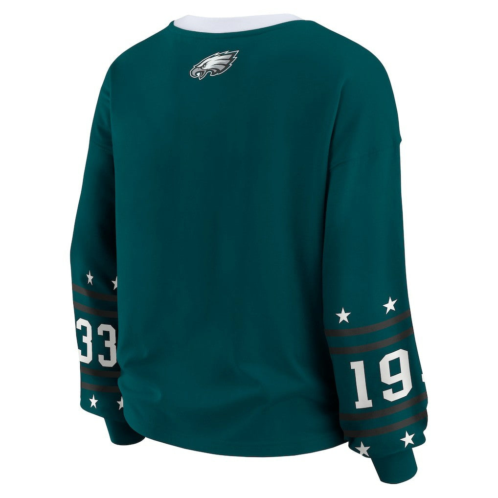 Philadelphia Eagles WEAR by Erin Andrews Women's Plus Size Sport Long-Sleeve T-Shirt - Midnight Green for sale