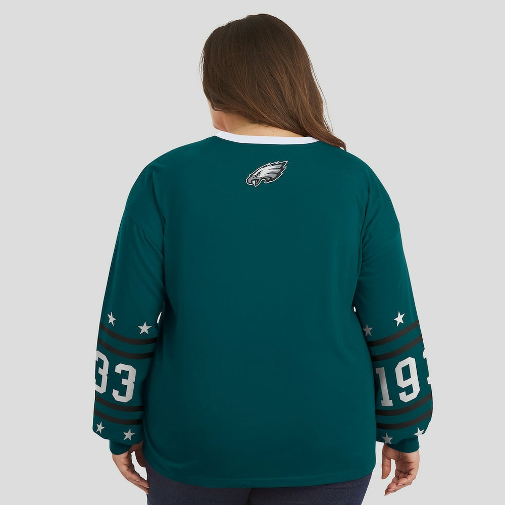 Philadelphia Eagles WEAR by Erin Andrews Women's Plus Size Sport Long-Sleeve T-Shirt - Midnight Green for sale