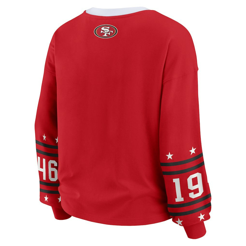 San Francisco 49ers WEAR by Erin Andrews Women's Plus Size Sport Long-Sleeve T-Shirt - Scarlet cheap