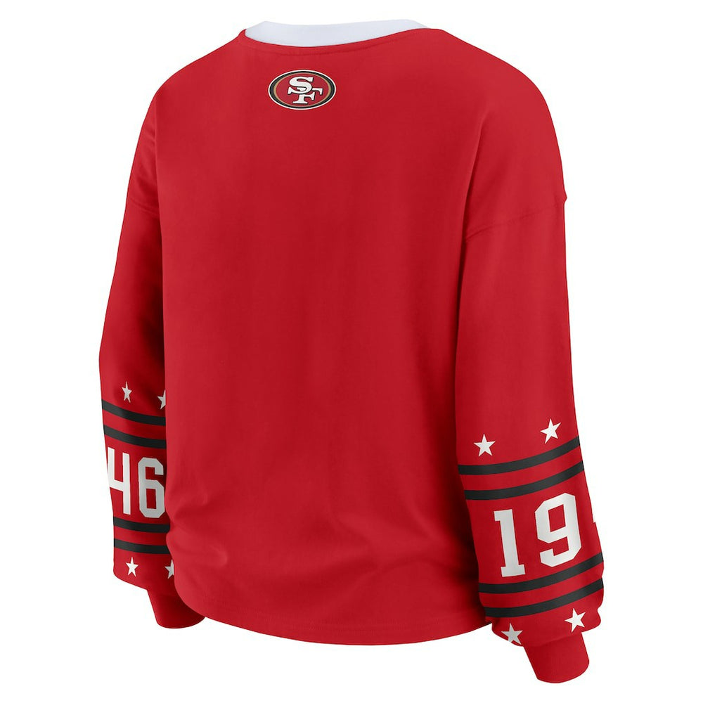 San Francisco 49ers WEAR by Erin Andrews Women's Plus Size Sport Long-Sleeve T-Shirt - Scarlet cheap