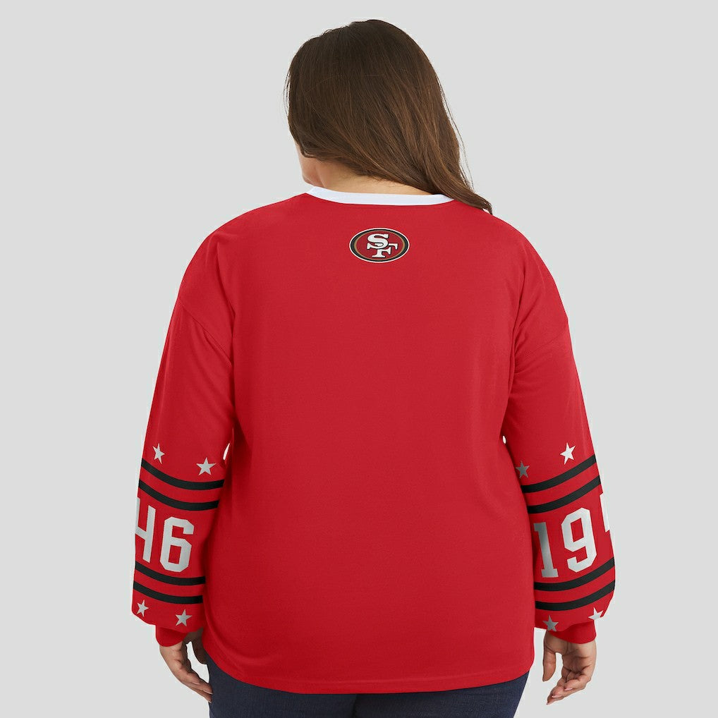 San Francisco 49ers WEAR by Erin Andrews Women's Plus Size Sport Long-Sleeve T-Shirt - Scarlet cheap