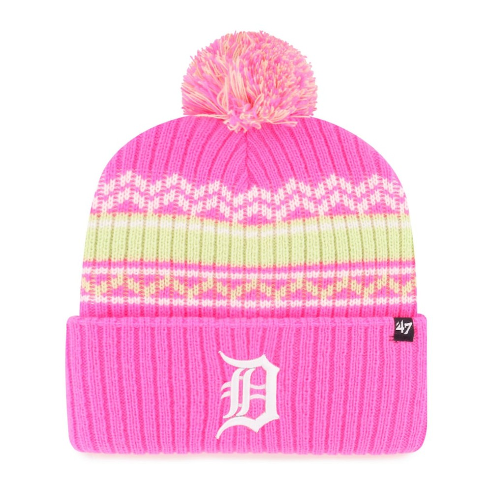 Detroit Tigers Youth Polar Vortex Cuffed Knit Hat with Pom - Pink | 47 brand