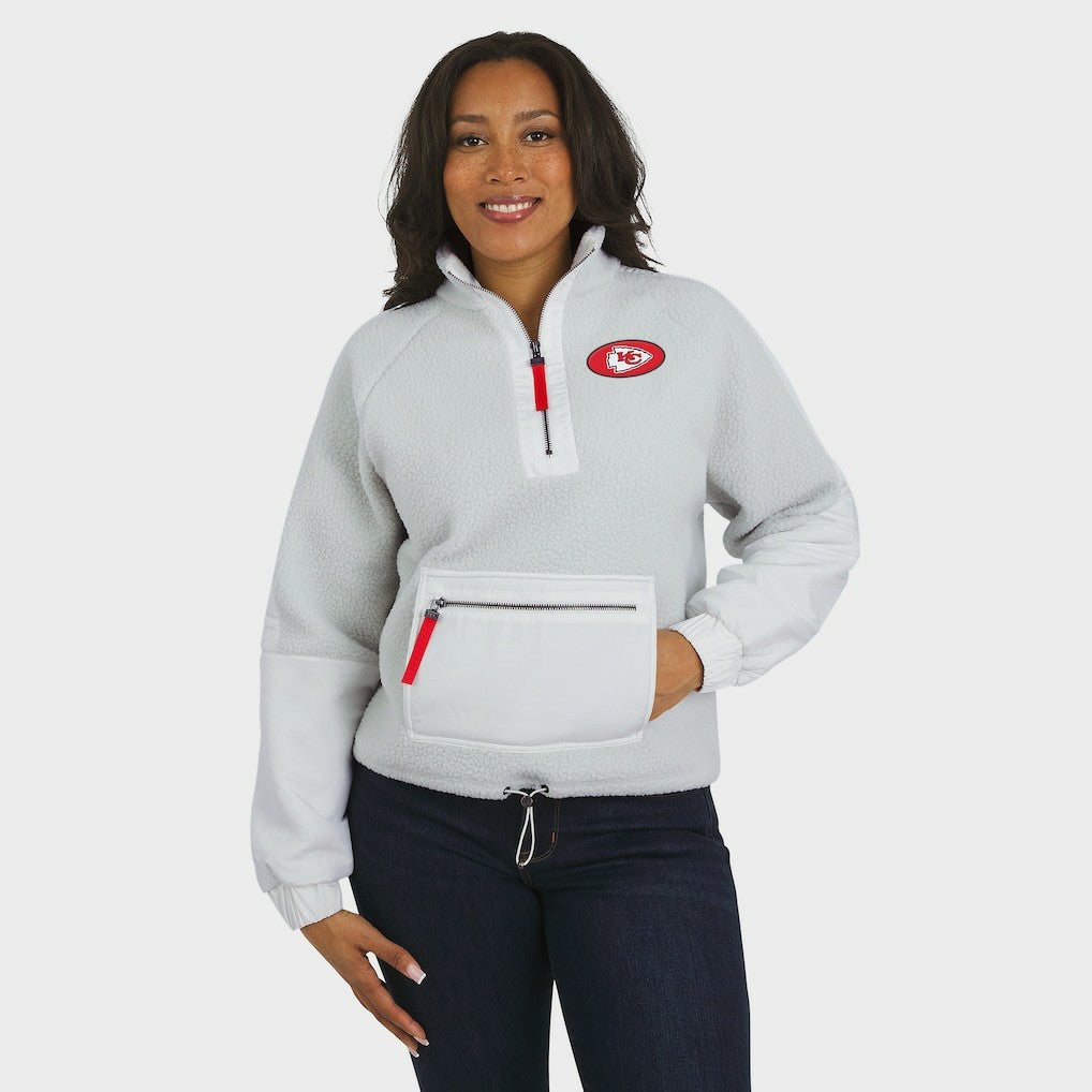 Kansas City Chiefs WEAR by Erin Andrews Women's Polar Fleece Half-Zip Jacket - White for sale