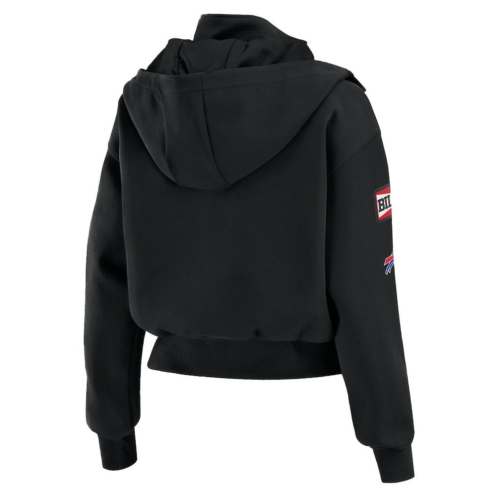 Buffalo Bills WEAR by Erin Andrews Women's Tri-Blend Patch Pocket Cropped Full-Zip Bomber Hoodie Jacket - Black discount