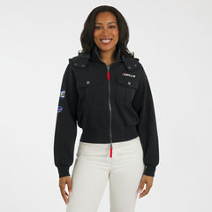 Buffalo Bills WEAR by Erin Andrews Women's Tri-Blend Patch Pocket Cropped Full-Zip Bomber Hoodie Jacket - Black discount