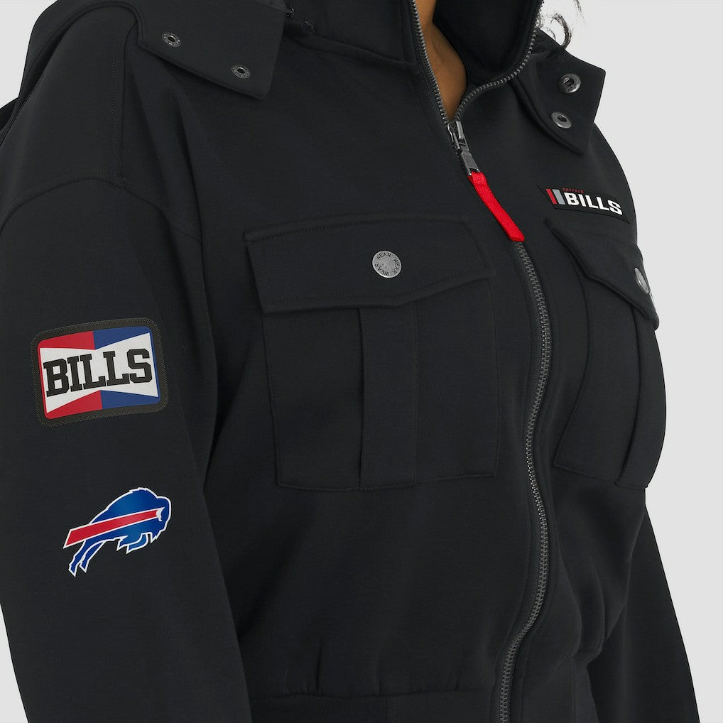 Buffalo Bills WEAR by Erin Andrews Women's Tri-Blend Patch Pocket Cropped Full-Zip Bomber Hoodie Jacket - Black discount