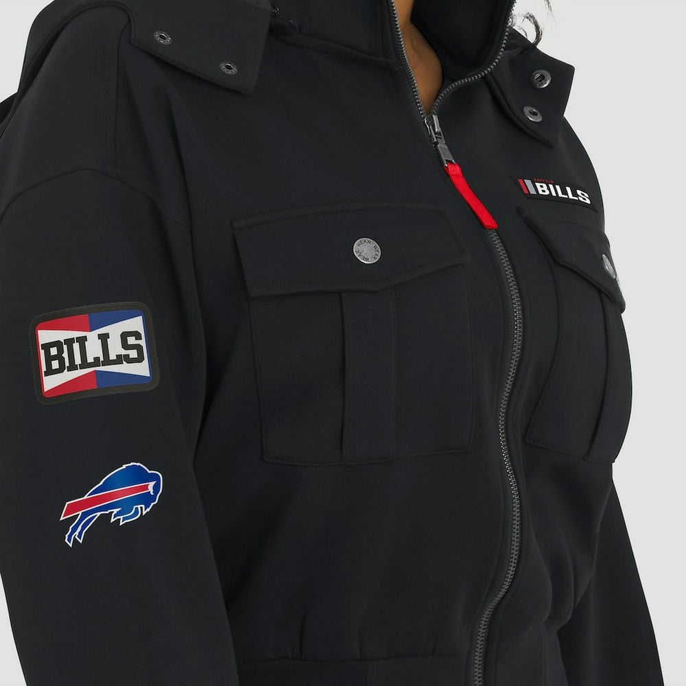 Buffalo Bills WEAR by Erin Andrews Women's Tri-Blend Patch Pocket Cropped Full-Zip Bomber Hoodie Jacket - Black discount