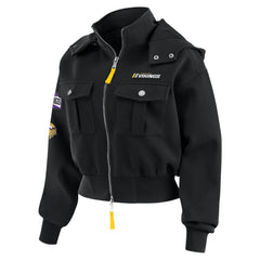 Minnesota Vikings WEAR by Erin Andrews Women's Tri-Blend Patch Pocket Cropped Full-Zip Bomber Hoodie Jacket - Black for sale