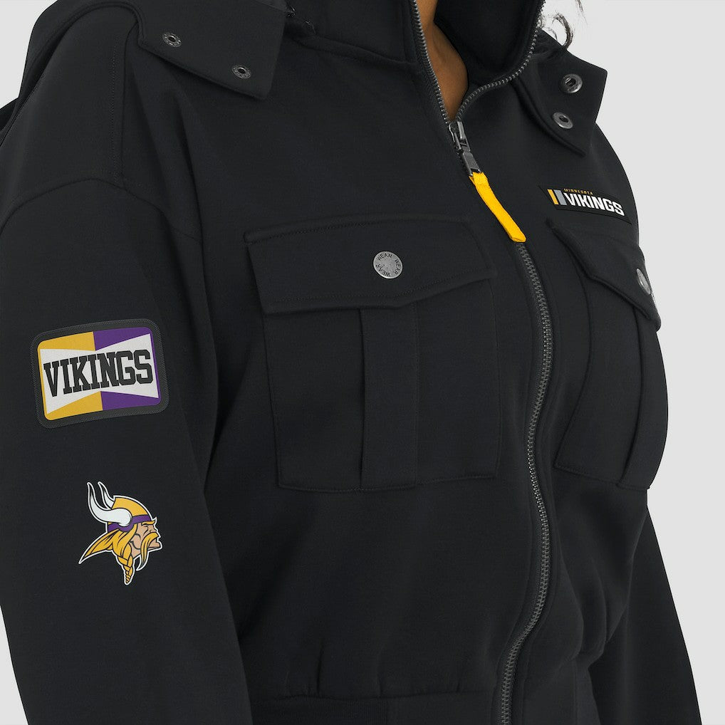 Minnesota Vikings WEAR by Erin Andrews Women's Tri-Blend Patch Pocket Cropped Full-Zip Bomber Hoodie Jacket - Black for sale