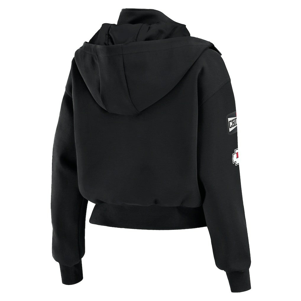 Kansas City Chiefs WEAR by Erin Andrews Women's Tri-Blend Patch Pocket Cropped Full-Zip Bomber Hoodie Jacket - Black online