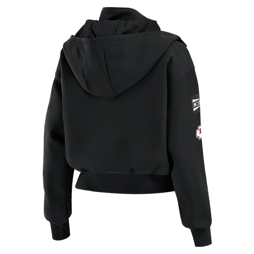 Kansas City Chiefs WEAR by Erin Andrews Women's Tri-Blend Patch Pocket Cropped Full-Zip Bomber Hoodie Jacket - Black online