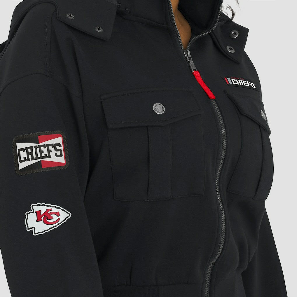 Kansas City Chiefs WEAR by Erin Andrews Women's Tri-Blend Patch Pocket Cropped Full-Zip Bomber Hoodie Jacket - Black online