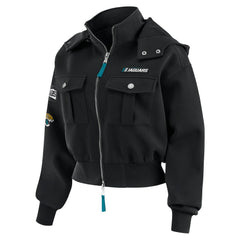 Jacksonville Jaguars WEAR by Erin Andrews Women's Tri-Blend Patch Pocket Cropped Full-Zip Bomber Hoodie Jacket - Black online