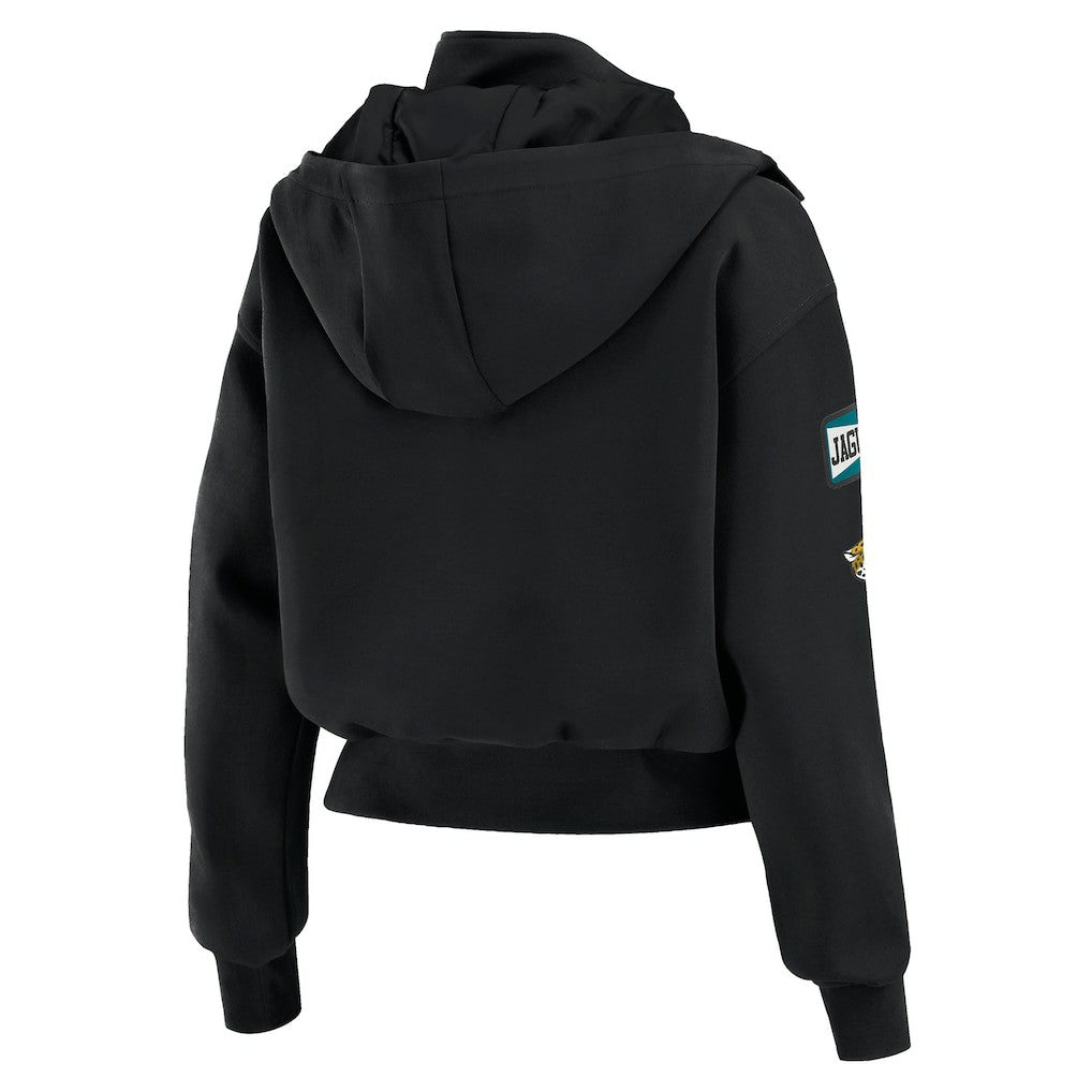 Jacksonville Jaguars WEAR by Erin Andrews Women's Tri-Blend Patch Pocket Cropped Full-Zip Bomber Hoodie Jacket - Black online
