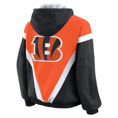 Cincinnati Bengals WEAR by Erin Andrews Women's Retro Crinkle Full-Zip Hoodie Windbreaker - Orange/Black online