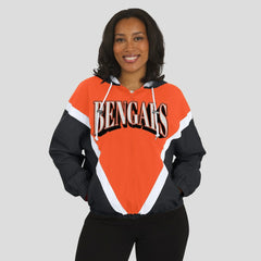 Cincinnati Bengals WEAR by Erin Andrews Women's Retro Crinkle Full-Zip Hoodie Windbreaker - Orange/Black online