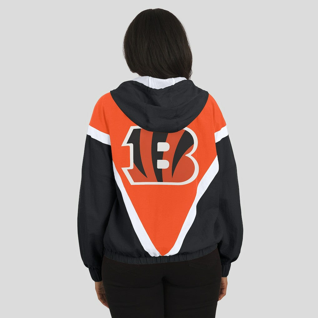 Cincinnati Bengals WEAR by Erin Andrews Women's Retro Crinkle Full-Zip Hoodie Windbreaker - Orange/Black online