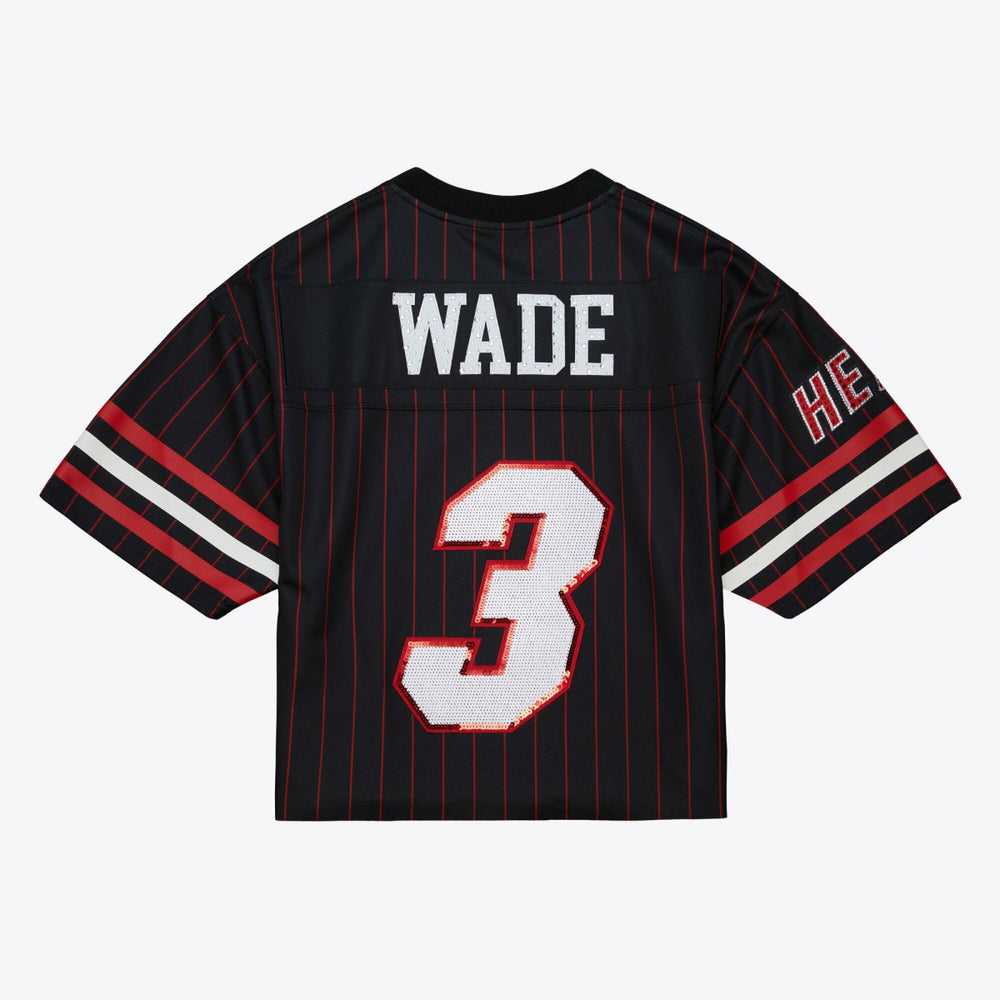 Dwyane Wade Miami Heat x DANNIJO Women's Cropped Football Fashion Jersey - Black | Mitchell & Ness discount