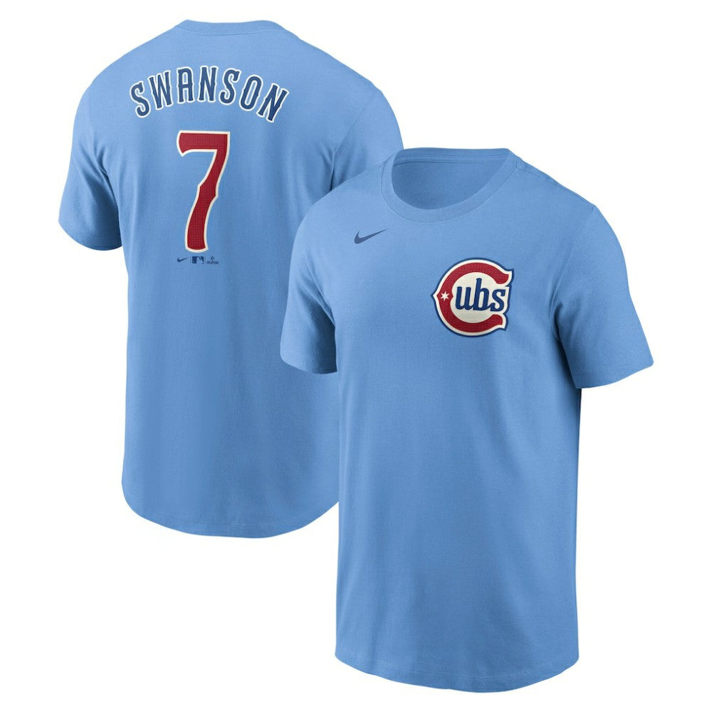 Dansby Swanson Chicago Cubs Fuse Name & Number T-Shirt - Light Blue | Nike