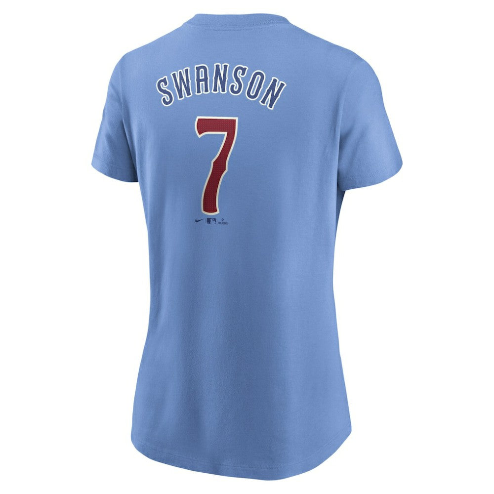 Dansby Swanson Chicago Cubs Women's Cooperstown Collection Fuse Name & Number T-Shirt - Light Blue | Nike