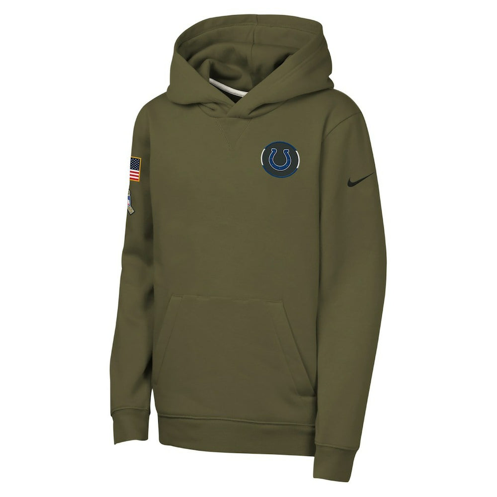 Indianapolis Colts Youth 2025 Salute to Service Club Fleece Hoodie - Olive | Nike for sale