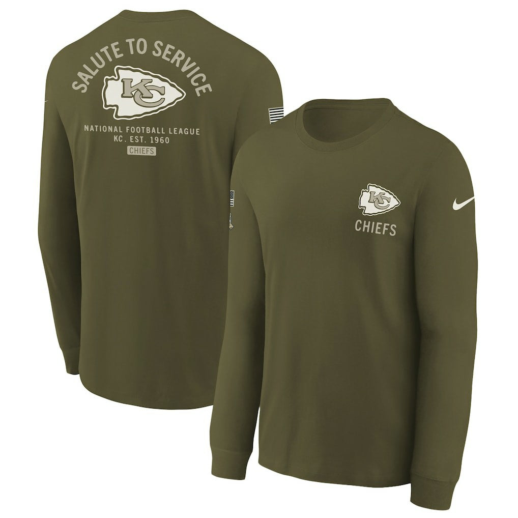 Kansas City Chiefs Youth 2025 Salute to Service Sideline Long Sleeve T-Shirt - Olive | Nike sale