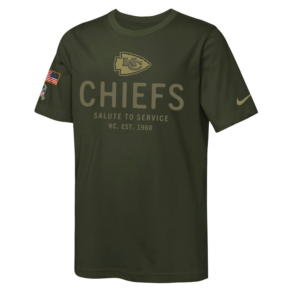 Kansas City Chiefs Youth 2025 Salute to Service Sideline Dri-FIT T-Shirt - Olive | Nike on sale