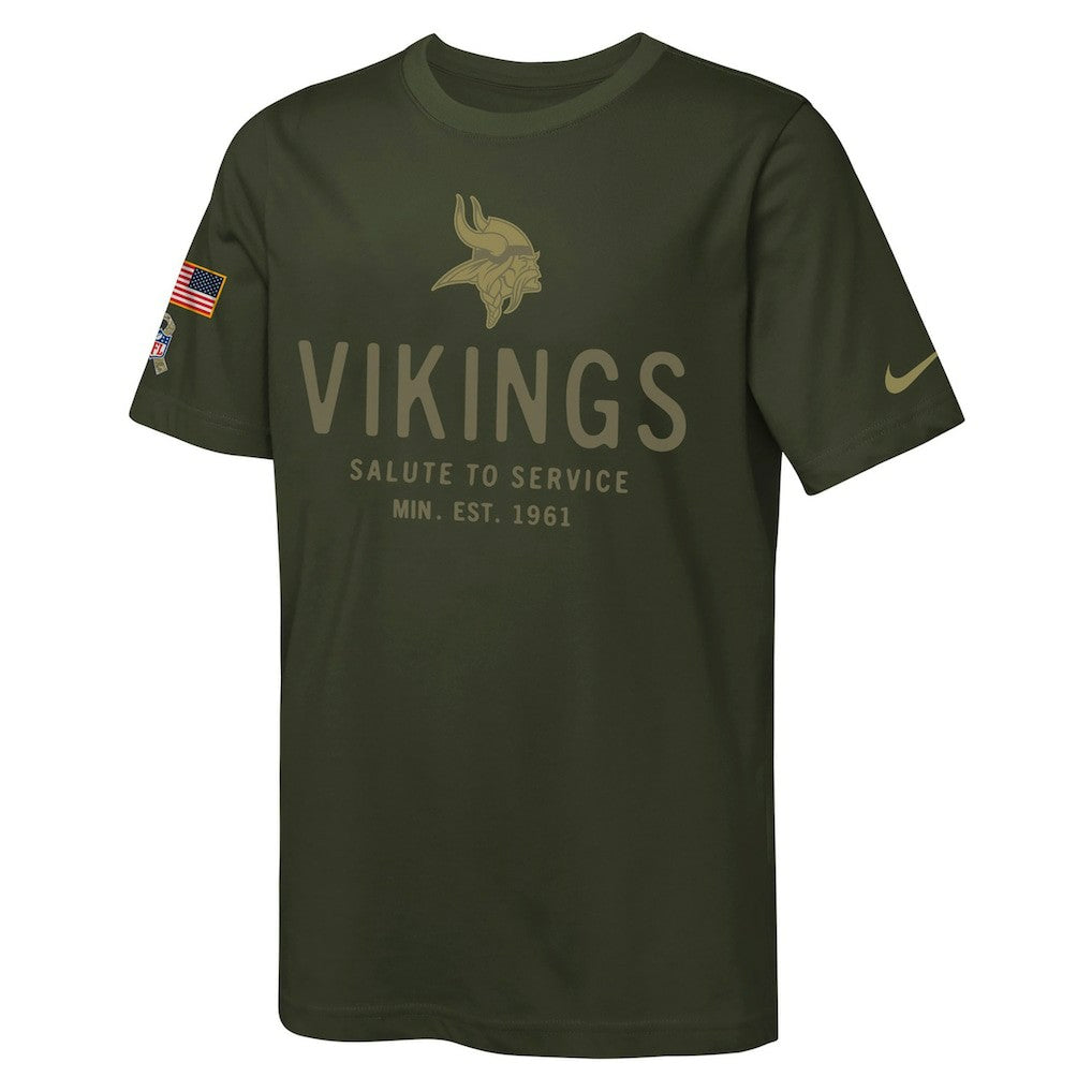 Minnesota Vikings Youth 2025 Salute to Service Sideline Dri-FIT T-Shirt - Olive | Nike on sale