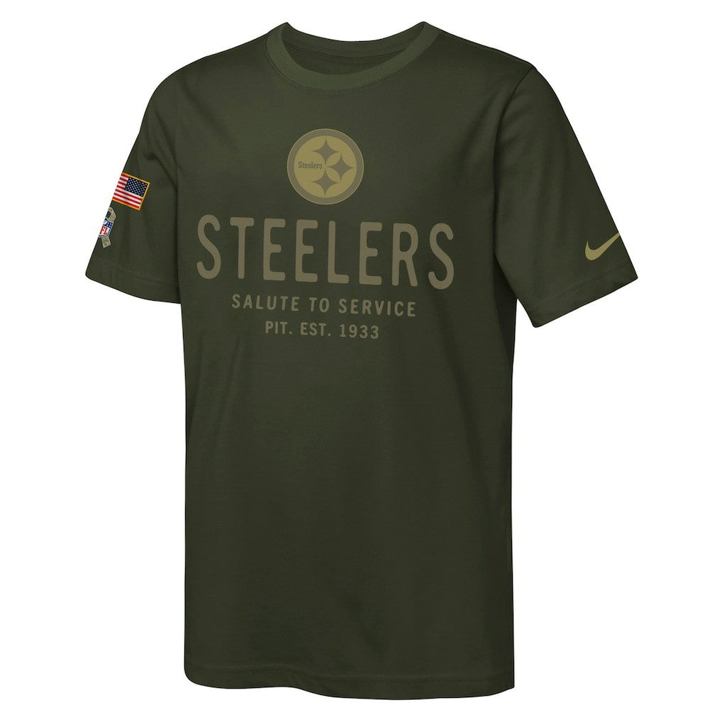Pittsburgh Steelers Youth 2025 Salute to Service Sideline Dri-FIT T-Shirt - Olive | Nike cheap