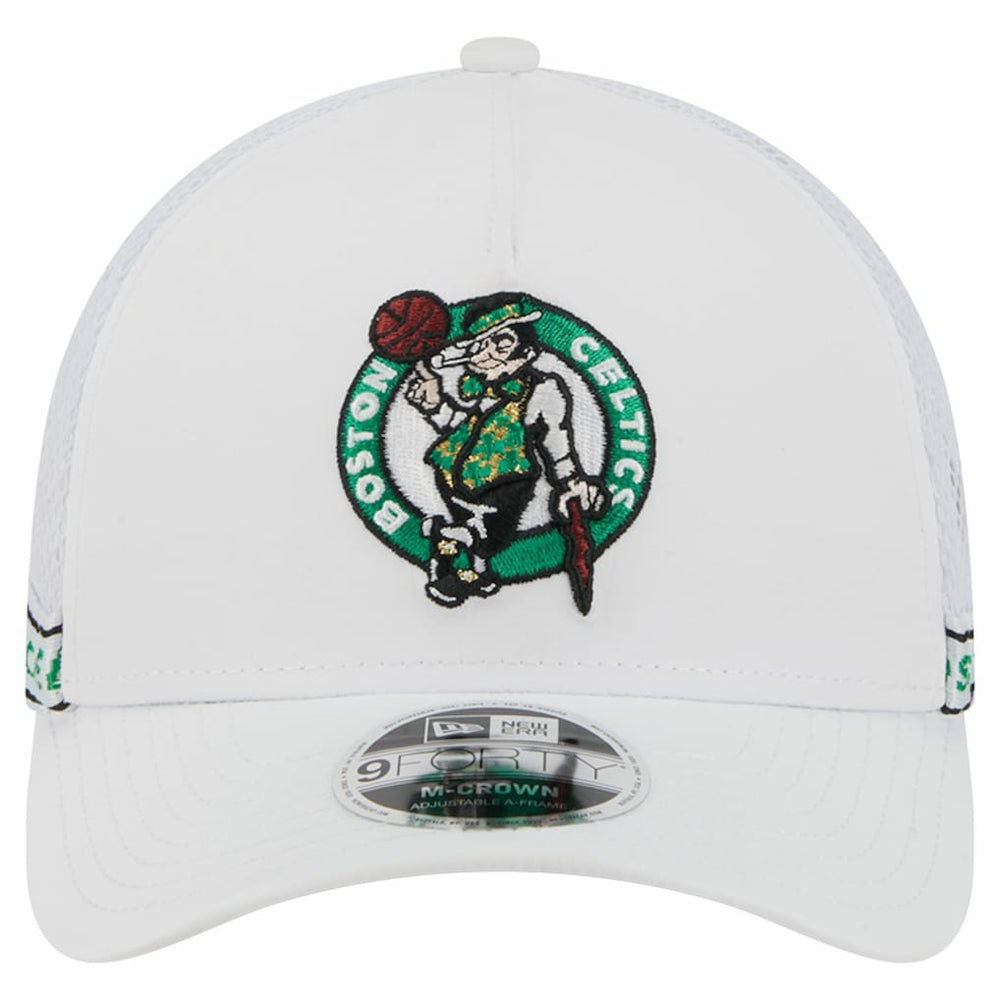Boston Celtics Featherweight Team Tape 9FORTY M-Crown A-Frame Adjustable Hat - White | New Era on sale