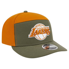 Los Angeles Lakers Two-Tone Color Pack Split Panel 9FIFTY Adjustable Hat - Olive/Burnt Orange | New Era shop