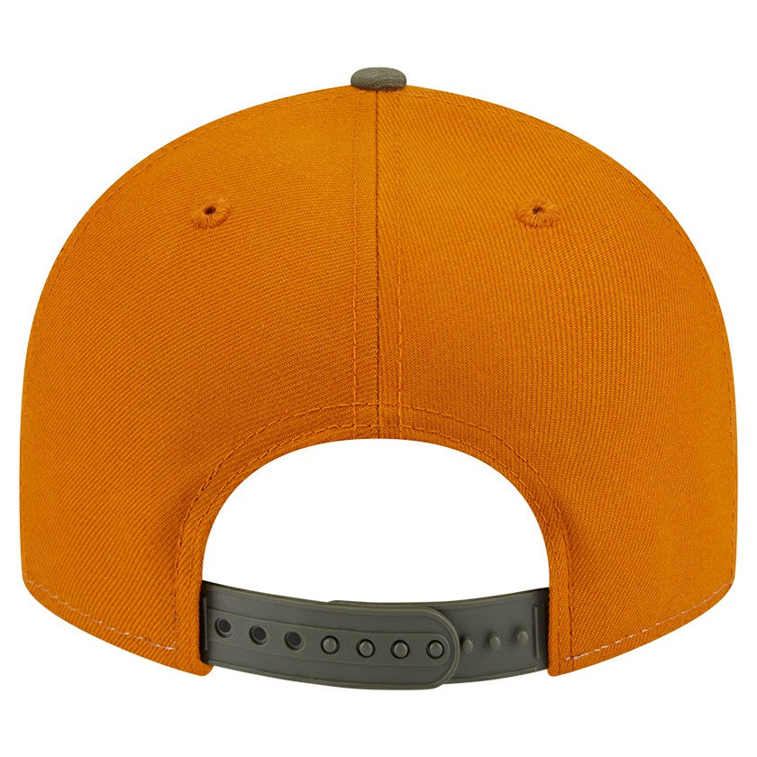 Los Angeles Lakers Two-Tone Color Pack Split Panel 9FIFTY Adjustable Hat - Olive/Burnt Orange | New Era shop