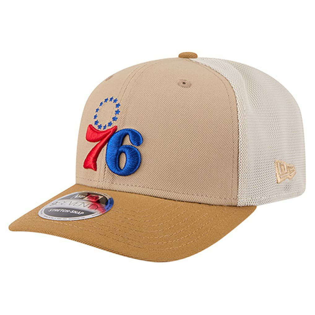 Philadelphia 76ers Two-Tone 9SEVENTY Adjustable Trucker Hat - Tan/Light Brown | New Era for sale