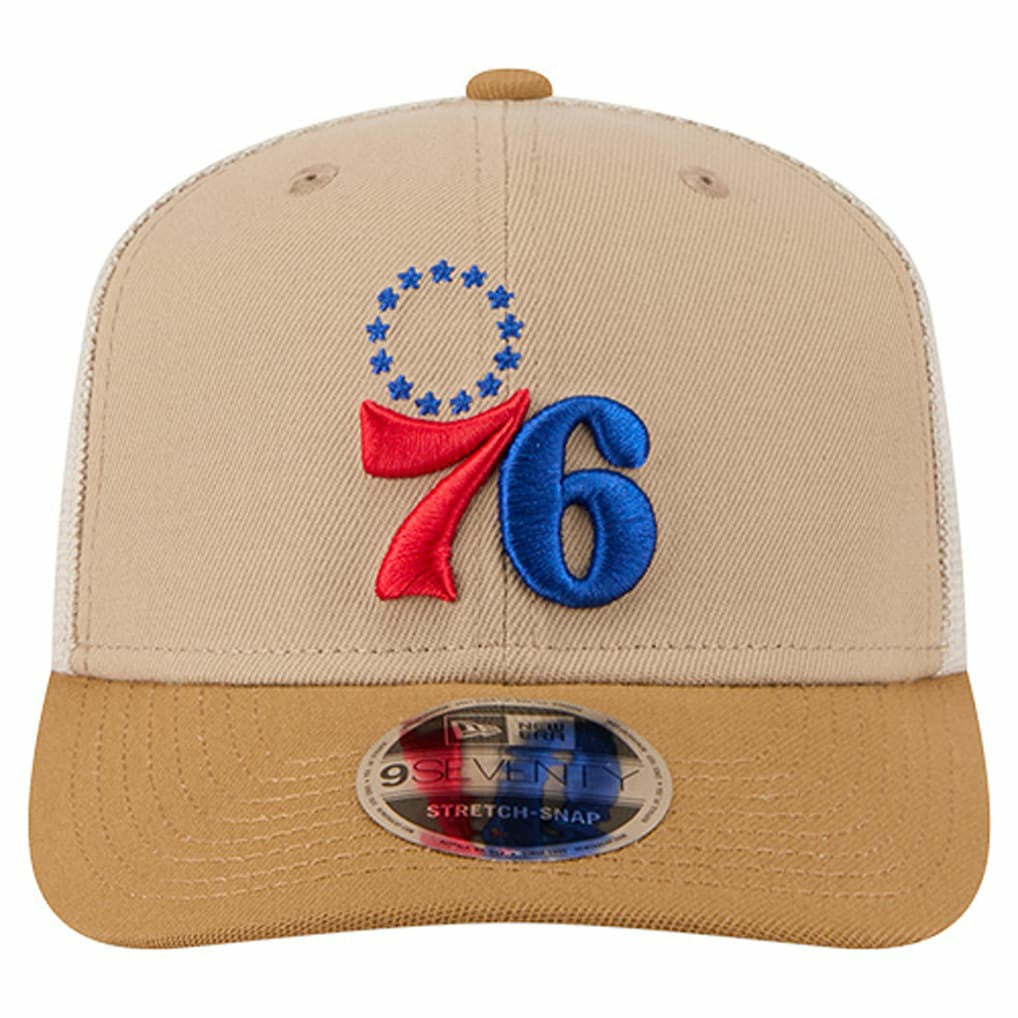 Philadelphia 76ers Two-Tone 9SEVENTY Adjustable Trucker Hat - Tan/Light Brown | New Era for sale