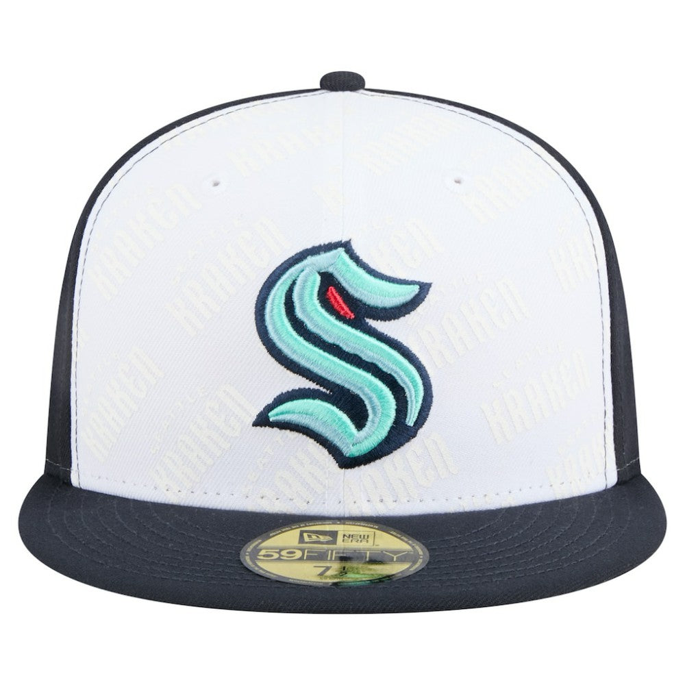 Seattle Kraken New Era Repeat Two-Tone 59FIFTY Fitted Hat White/Deep Sea Blue